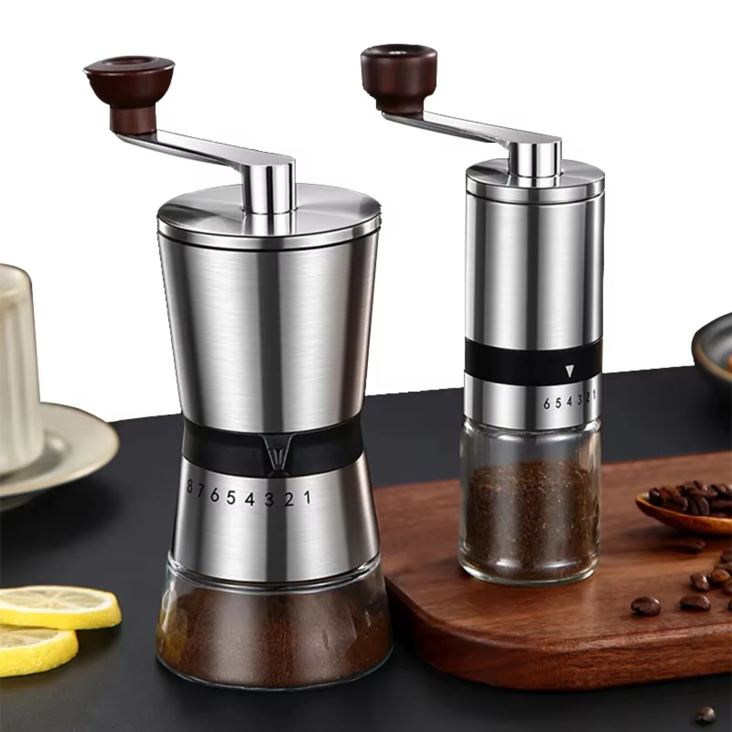 Portable Manual Coffee Grinder with Adjustable Ceramic Grinding Core, 6/8 Gears, and Grinding Tools for Coffee Machine