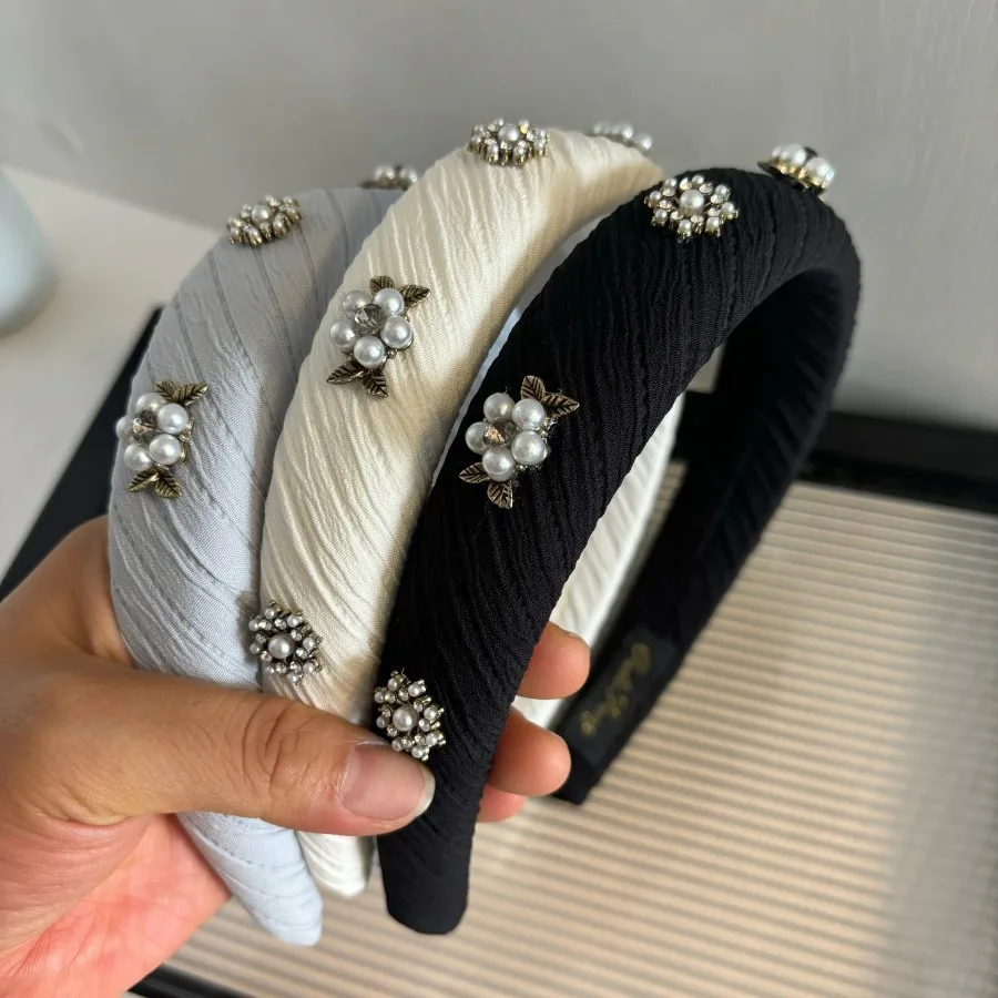 

Pearl Hair Hoop Alloy Vintage Design High Crown Volumizing Headband Non Slip for Women Daily Elegant Hair Accessories