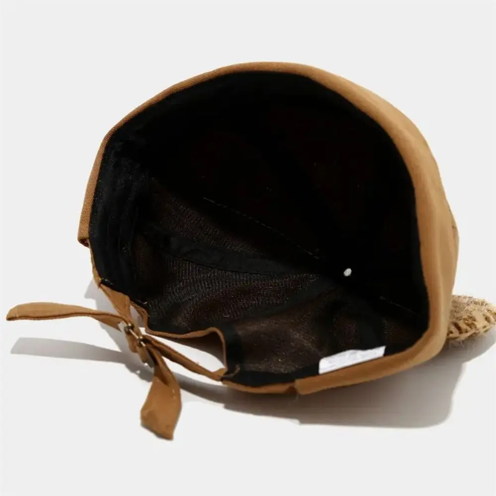 

Retro Style Leopard Print Cat Ears Brimless Hat Rolled Cuff Adjustable Melon Docker Cap Solid Color Beanie Hat Outdoor