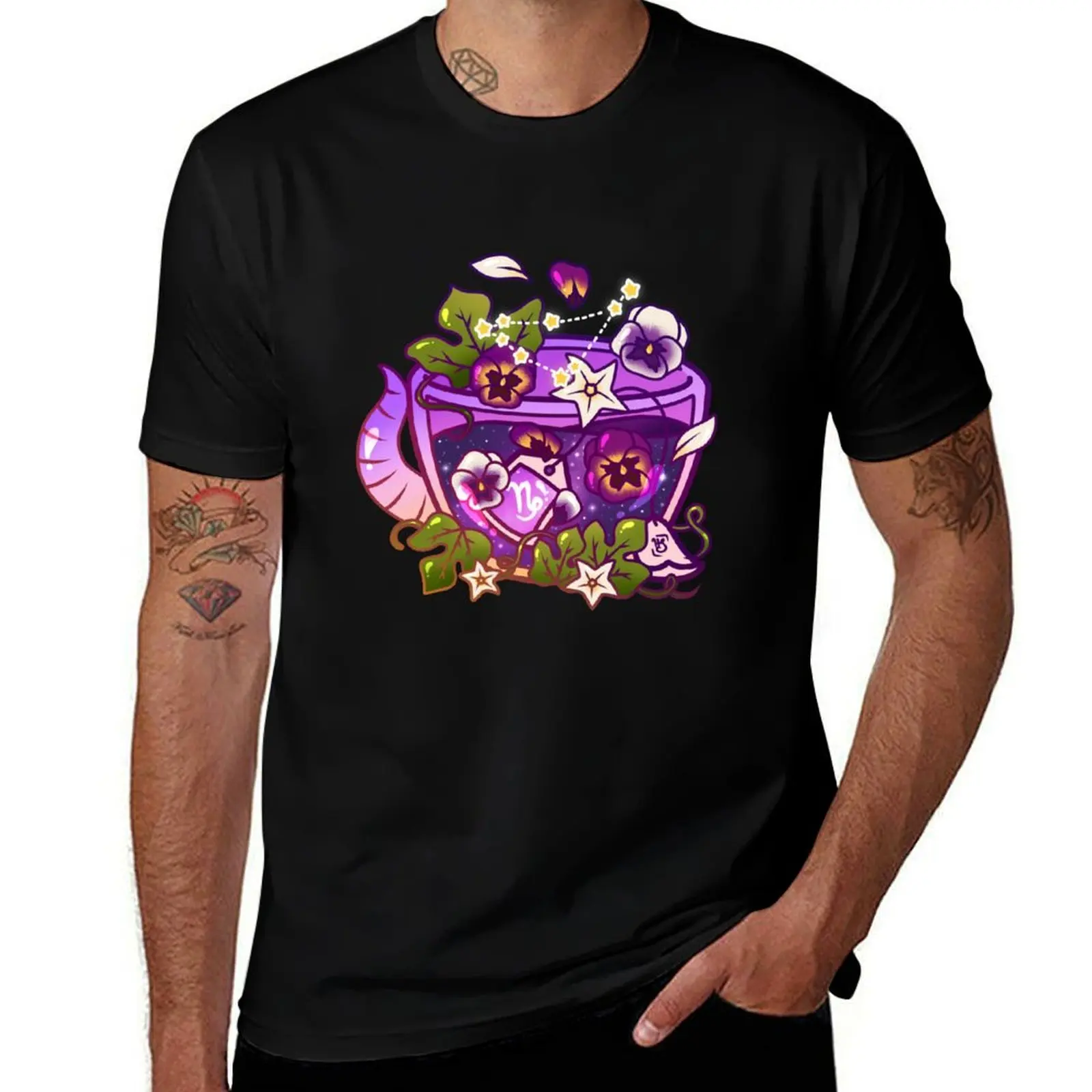 Capricorn Zodiac Teacup T-Shirt Casual Lightweight Short Sleeve Top