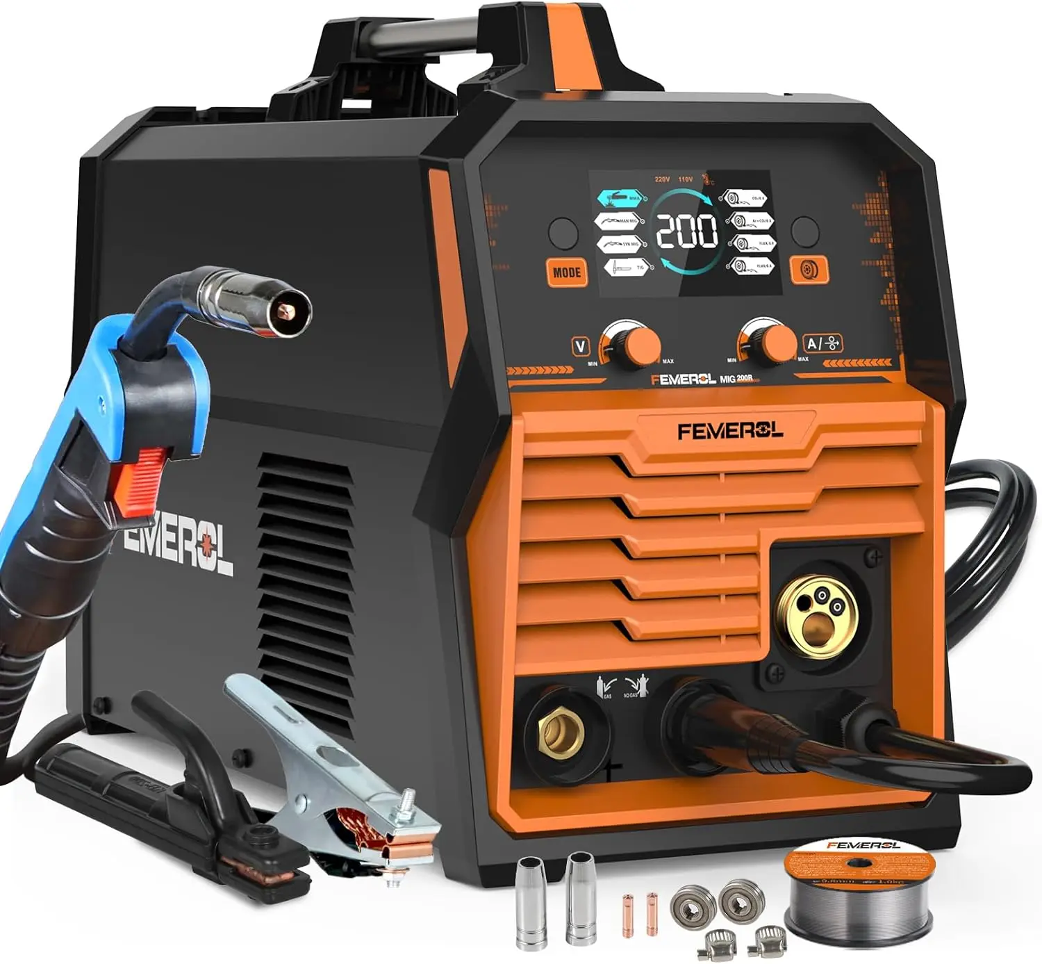 

Многофункциональный сварочный аппарат 200А: MIG, Flux Core, Stick, Lift TIG с большим LED-дисплеем для 110В/220В
