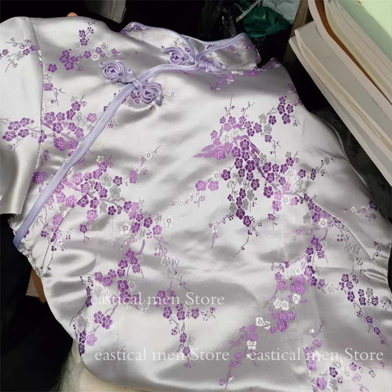 Silk Brocade Jacquard Cheongsams Short Lolita Cosplay Costume Sexy Chinese Style Dress Sexy Mini Vestidos Girl Lolita Maid Dress