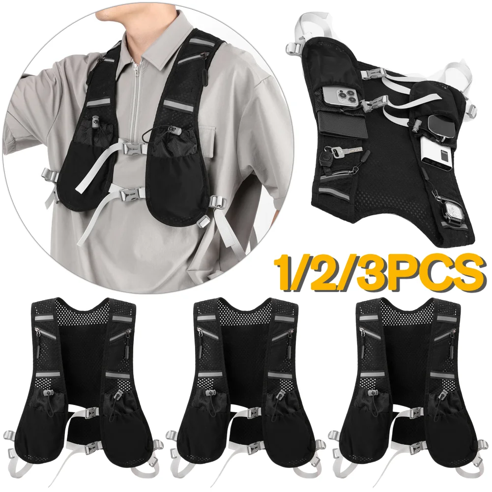 1-3PCS Hydration Running Vest Running Phone Holder Vest Multi-pockets Lightweight Cycling Backpack Breathable for Outdoor Sports