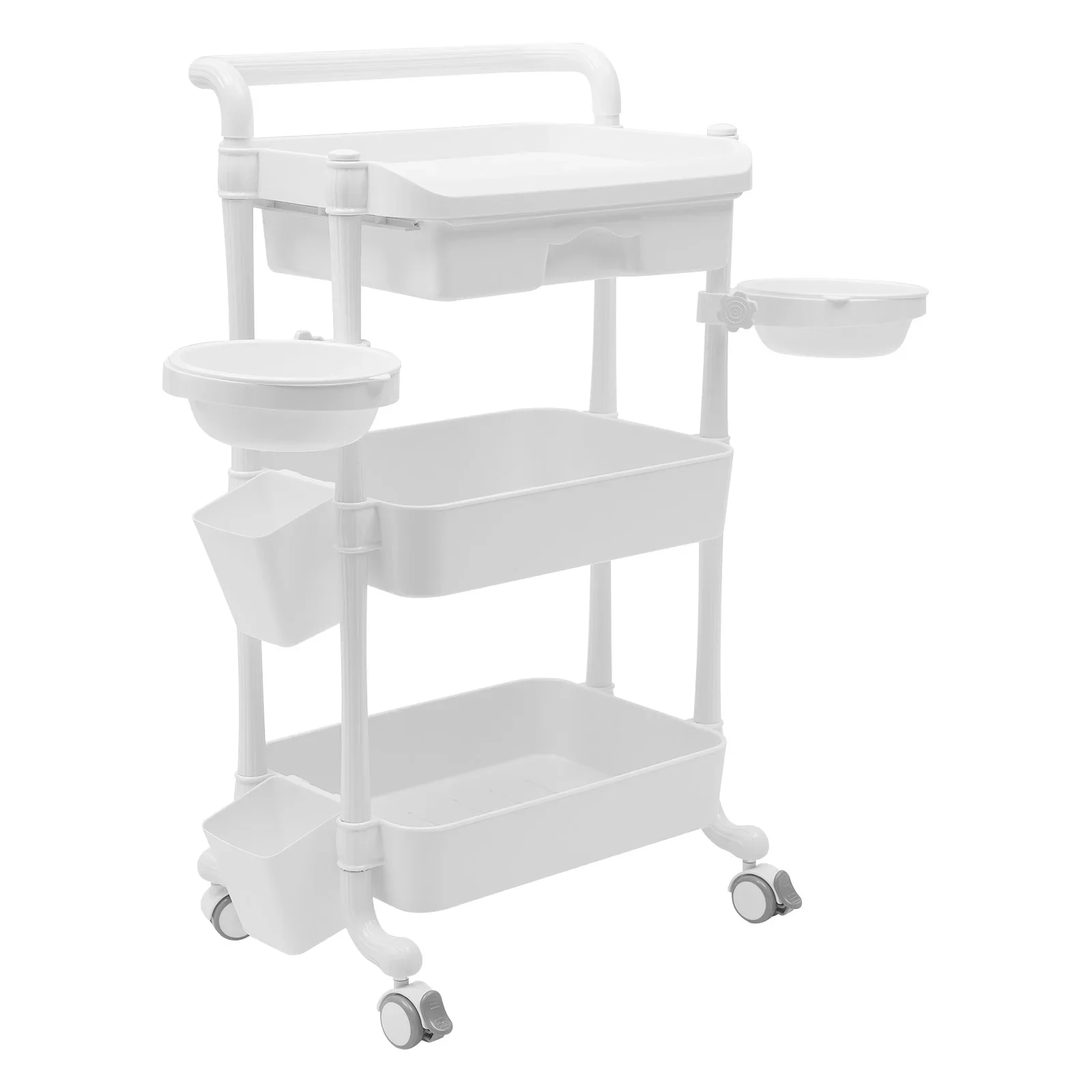 3-stufiger Schönheits salon Trolley Cart Utility mit Schmutz kübel Schubladen Universal räder Beauty Friseur Trolley Lagerung