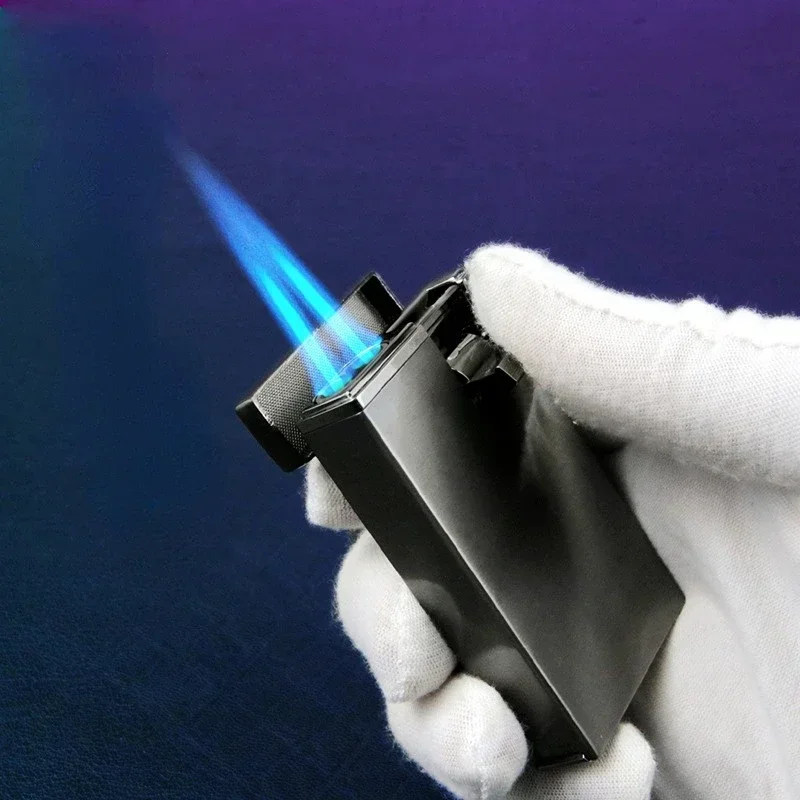 Metal Creative Gradient Jet Blue Flame Gas Lighter Windproof Portable Turbo Torch Lighter for Men's Gift Cigarette Accessories