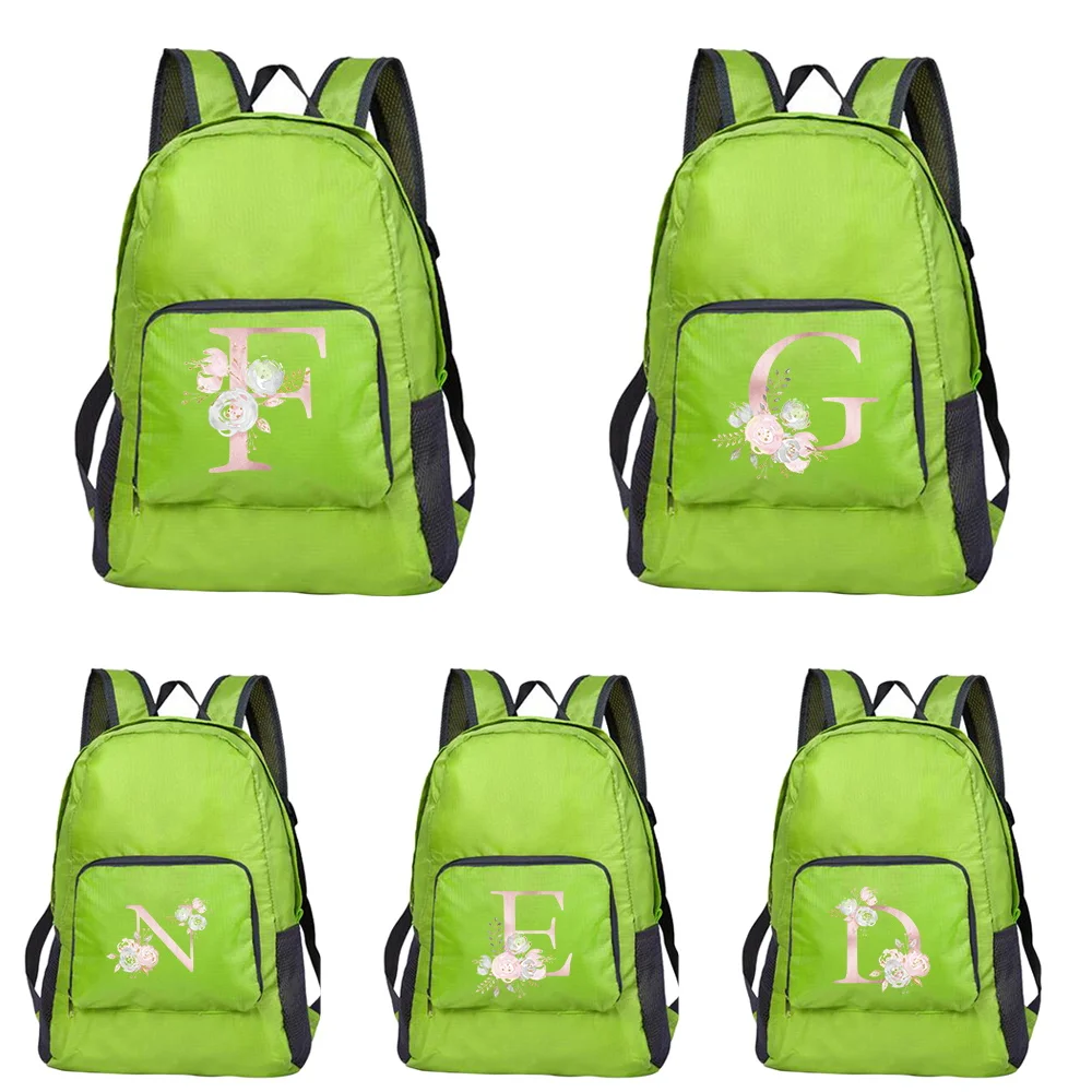 

New Pink Flower Letter Printed Folding Hiking Bag Ultra-light Outdoor Cycling Travel Backpack Portable Folding Backpack