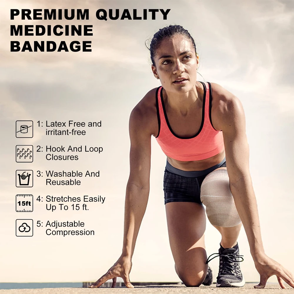 1Roll Premium Elastic Bandage Wrap - Self-Closing - Strong Compression Bandage Wrap - Waist, Thigh, Elbow, Knee Wrap