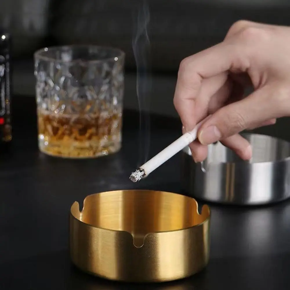 Metal Ashtray 8cm Stainless Steel Silver Smoke Holder Round Cigarette Accessories for Smoker