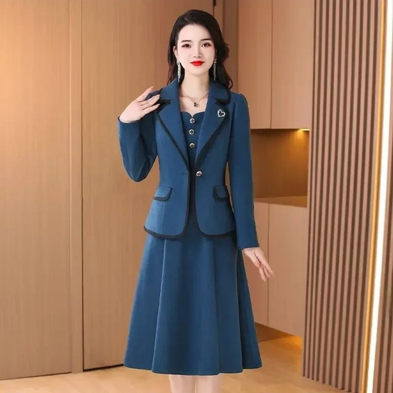 Insozkdg Spring Two Piece Dress Set Women Blazer Coat+Vest Dress Set Female Casual Korean Fashion Slim Elegant Dress Office Suit