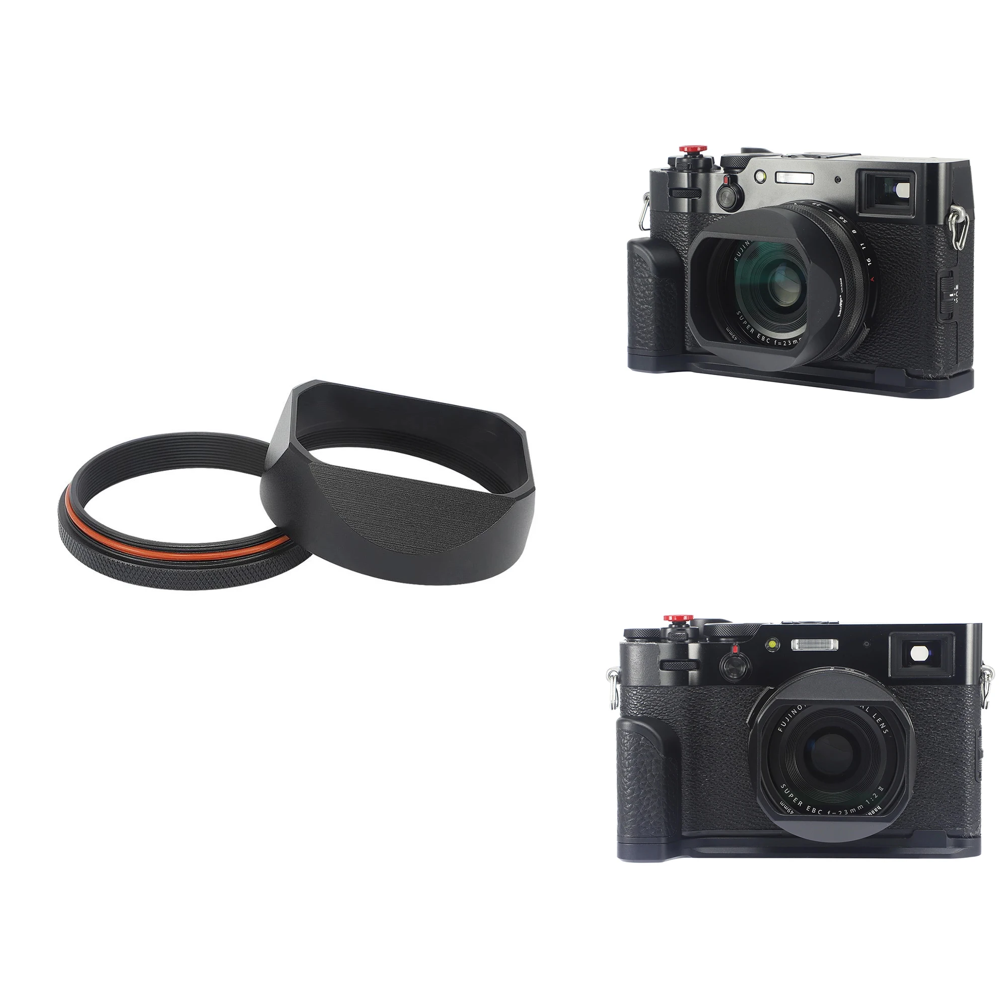 haoge-square-metal-lens-hood-for-fujifilm-fuji-x100vi-x100v-camera-lens-with-49mm-adapter-ring-silver-black