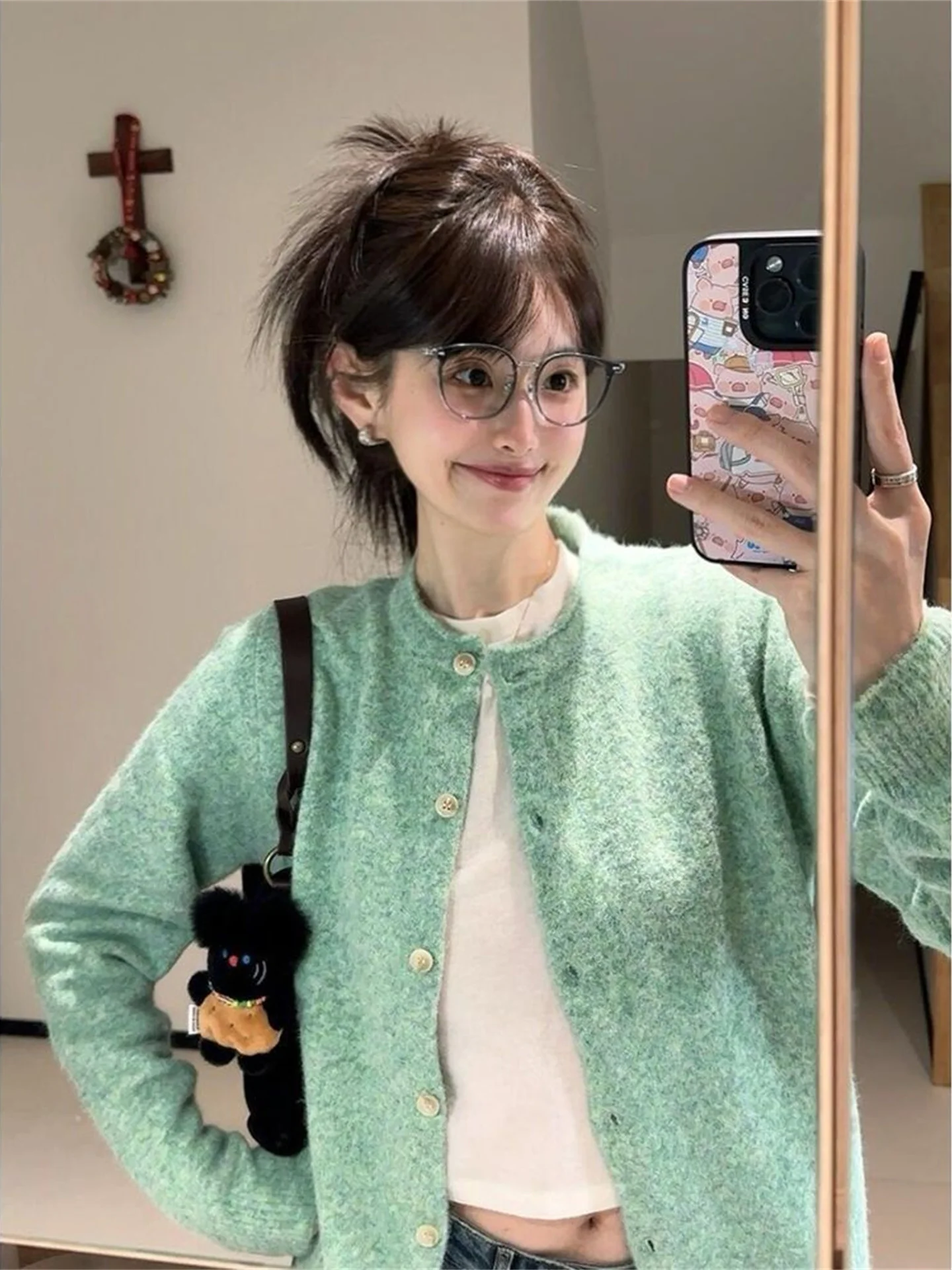 

Soft een Knitted Open Cardigan Women's Spring Autumn Versatile M Mint Roll Sweater Early Spring Outerwear Plump Sweate...