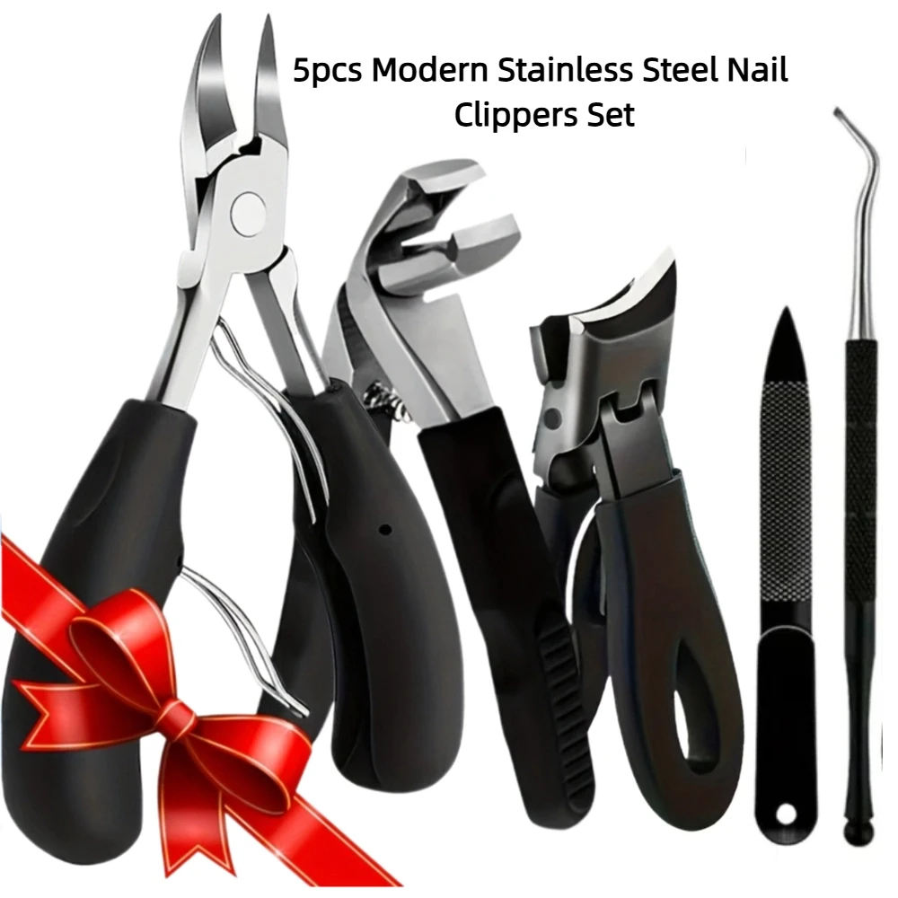 

5pcs Modern Stainless Steel Nail Clippers Set, Long Handles Eagle Beak Nail Clippers for Men & Women'S Manicure and Pedicure Set