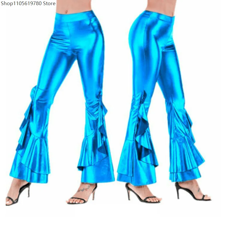 2026年女性用光沢レーザーメタリックウェットルックフリルワ - Wide Leg Trouser 70S のレビューと価格