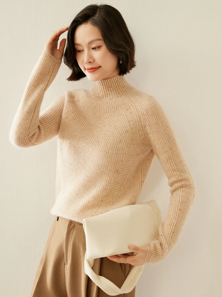 Tloml novo mock neck grosso feminino 100% camisola de caxemira manga longa pulôver outono inverno macio quente casual cashmere malhas topos