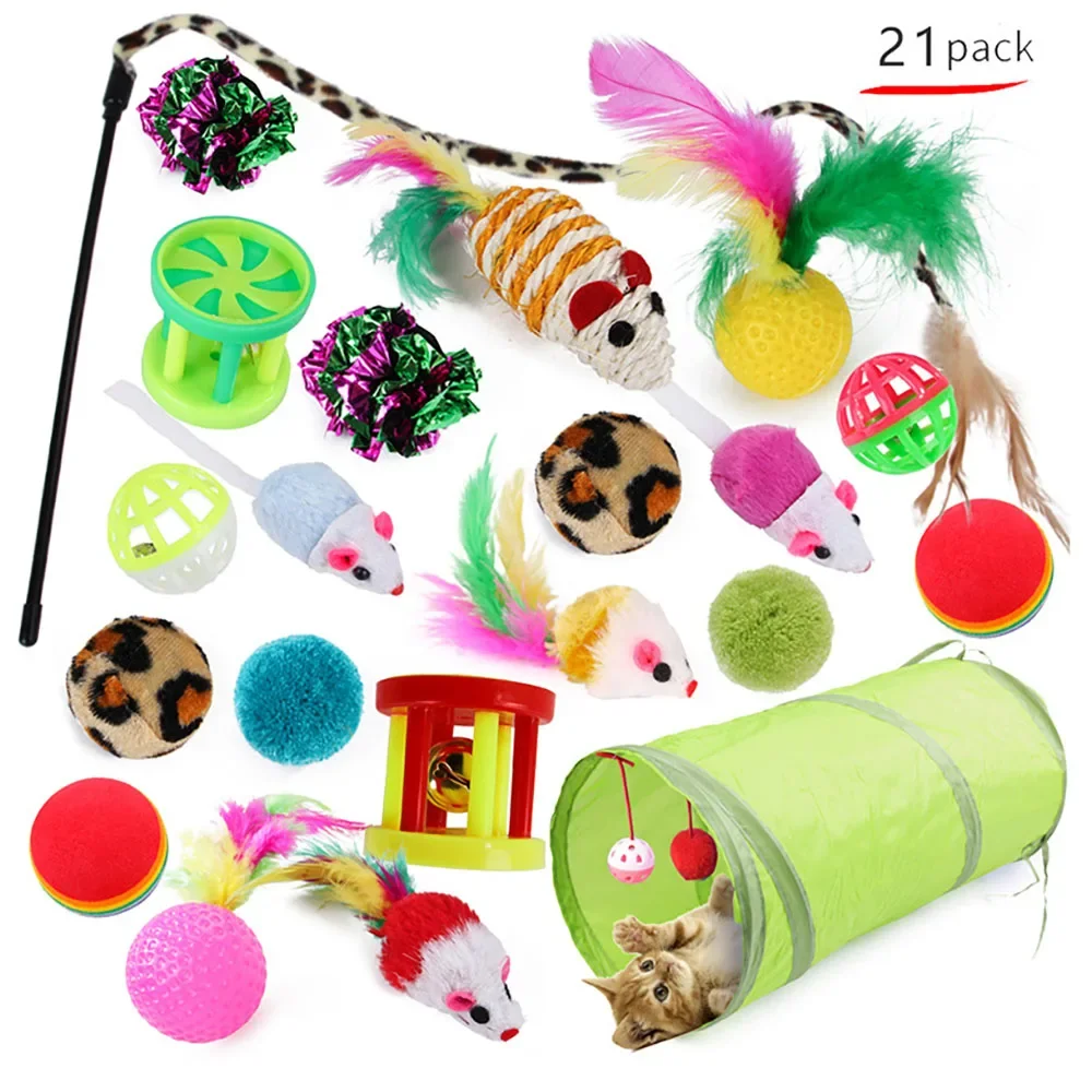 Kitten Toys Variety Pack-Pet Cat Toy Combination Set Cat Toy Funny Cat Stick Mouse Bell Ball Cat Supplies 20/21 Piece Set