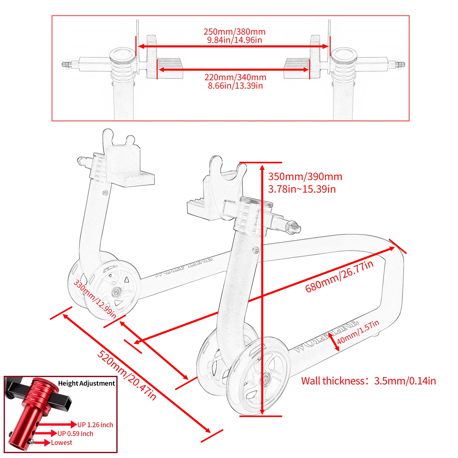 Soportes universales para motocicleta, juego completo de soporte para rueda trasera, soporte extraíble para marco de elevación, reparación de neumáticos, herramienta cnc de aluminio