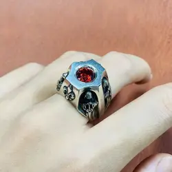 S925 Sterling Silver Ring Inlaid Gemstone Figure Jewelry Stereo Original Design Couples Men's Tough Guy Wind Ring