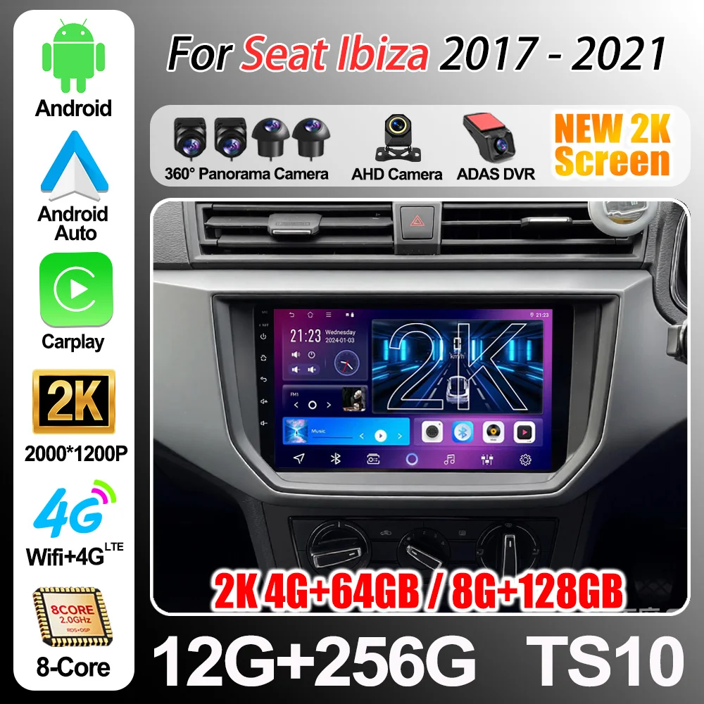 Stereo Head Unit For Seat Ibiza Arona 2017 2018 2019-2021 Android 16 Android Auto Multimedia Video Player Gps navigation Carplay