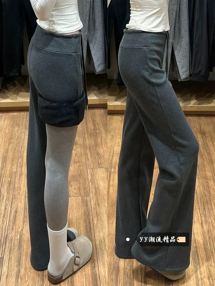 ey High Waist Straight Leg Sports Pants Women's Winter 2025 New Sle Loose Casual Wide Leg Pants Slimming Effect