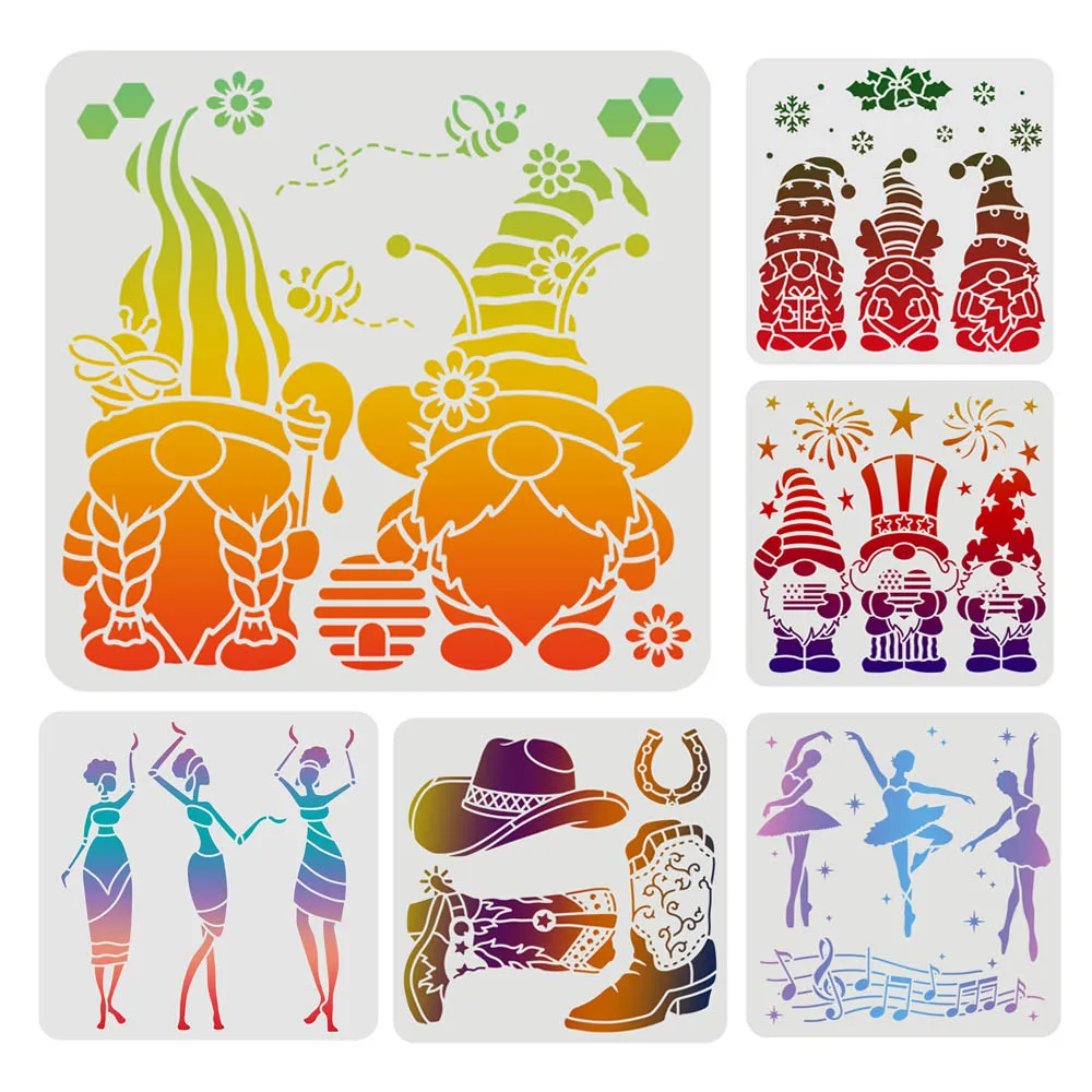 Gnomes Bees Honey Stencils Plastic Girl dance Drawing Painting Stencil Square Reusable Template for Floor Tile Fabric Decoration