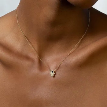 925 스털링 실버 Hamsa 핸드 참 목걸이, 고품질 스파킹 블루 화이트 Cz 포장, 여성용 행운의 디자인 쥬얼리 패션 