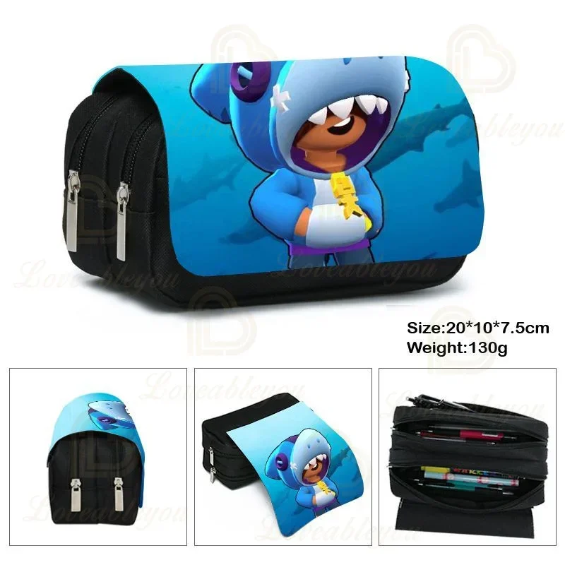 Kids Print Pencil Case Game Canvas Stretch Brawlers-Hero Double Layer Large Capacity Pencil Box Cute School Stationery