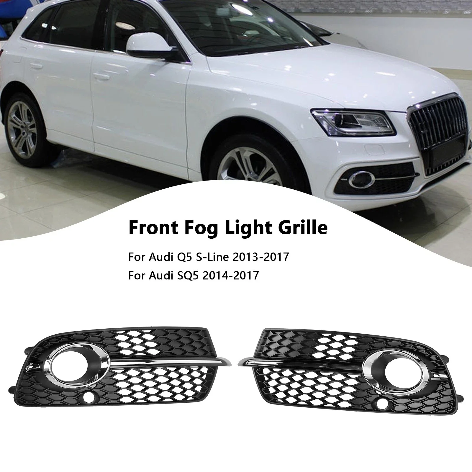 

Black Front Bumper Fog Light Grille Honeycomb Hex Grill Cover For Audi Q5 S-Line SQ5 Sport 4 Doors 2013 2014 2015 2016 2017