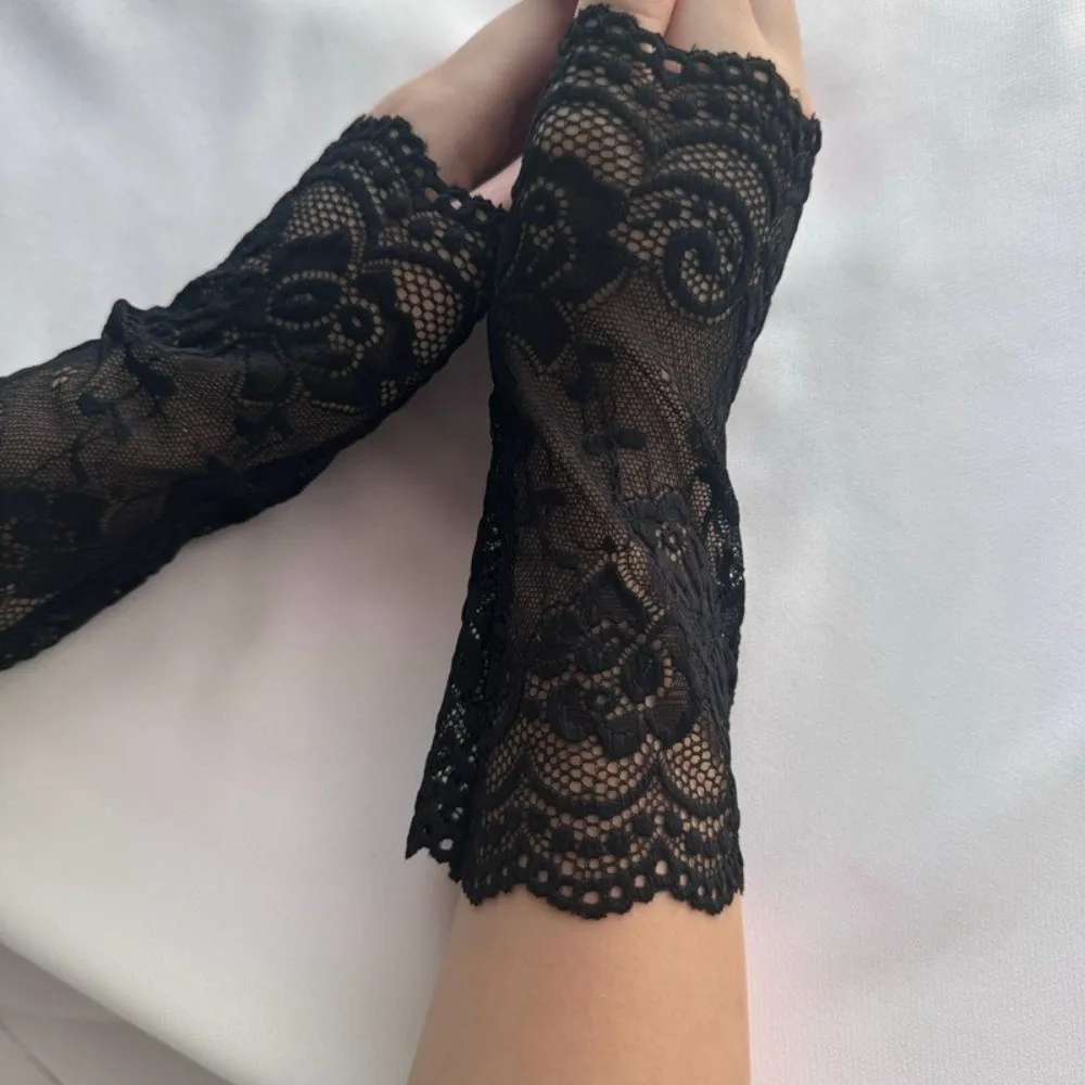 Embroidered Lace Detachable Fake Sleeves Hollow Out Elastic Lace Fake Sleeves Cuff Mesh Sun Protection Wrist Cuffs Spring Autumn
