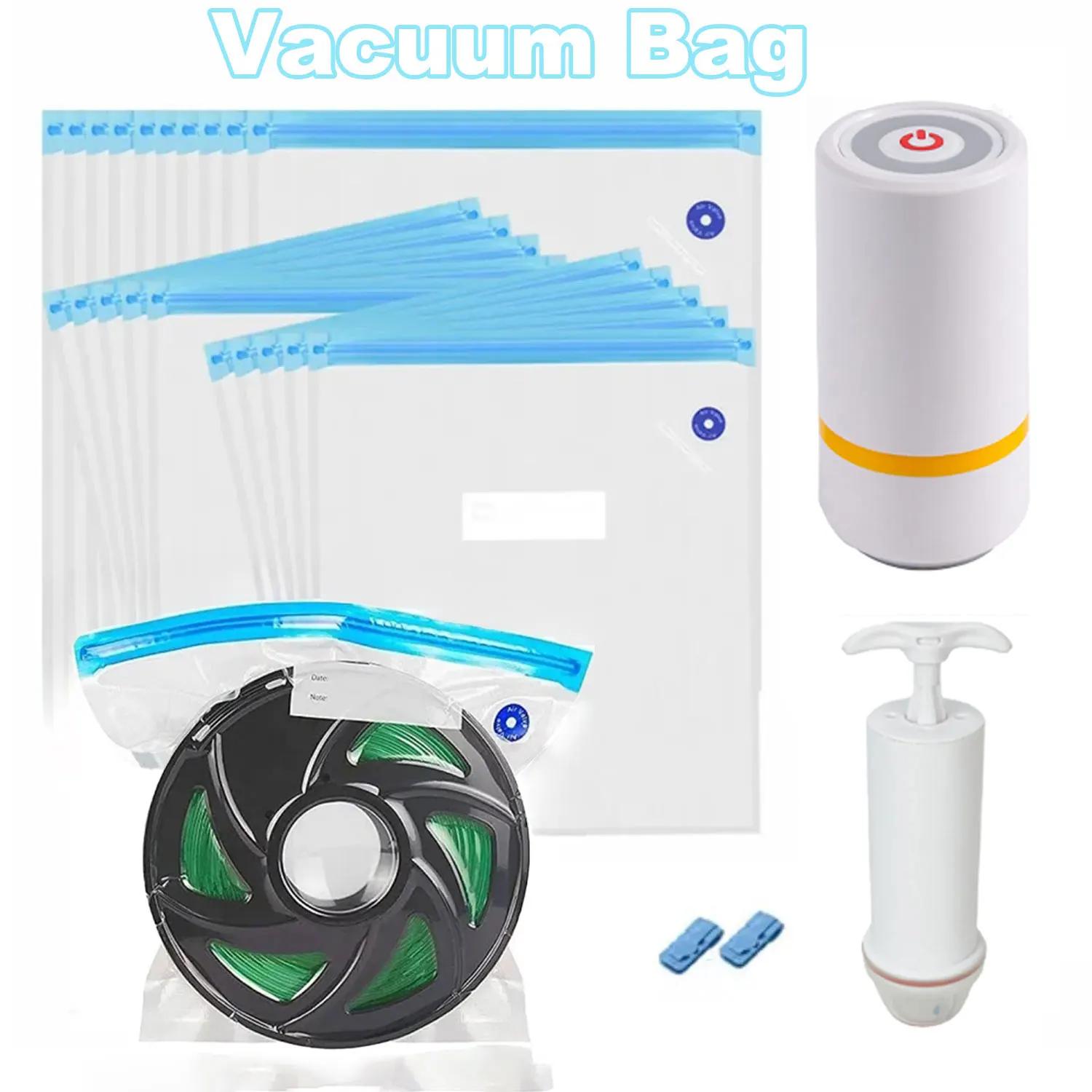 

Комплект вакуумных пакетов для хранения филамента 3D-принтера с насосом, многоразовые герметичные влагозащитные пыленепроницаемые пакеты для филаментов PLA, ABS, PETG