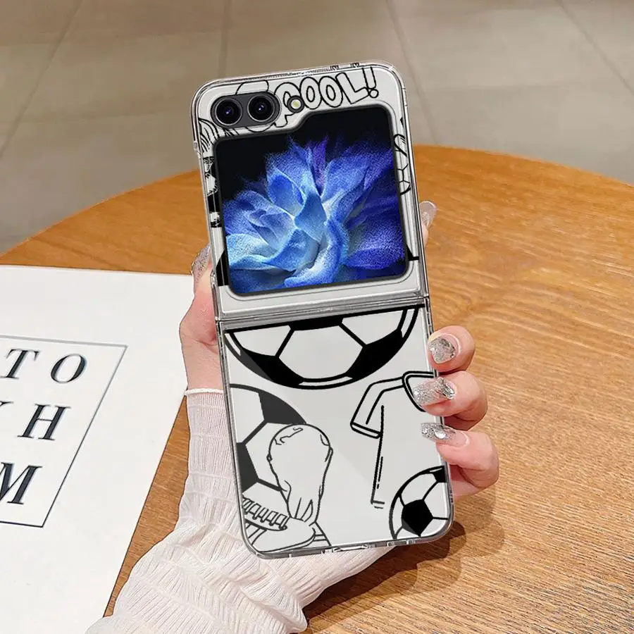 Case for Samsung Galaxy Z Flip 8 Z Flip 7 6 5 4 3 Flip4 Flip3 Flip5 Flip6 Flip7 FE Phone Funda Soccer Doodle Collage