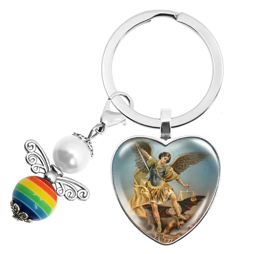 Archangel St.Michael Protect Saint Shield Protection Russian Orhodox Guardian Heart Keychain Angel Ornamental Parts Jewelry Gift