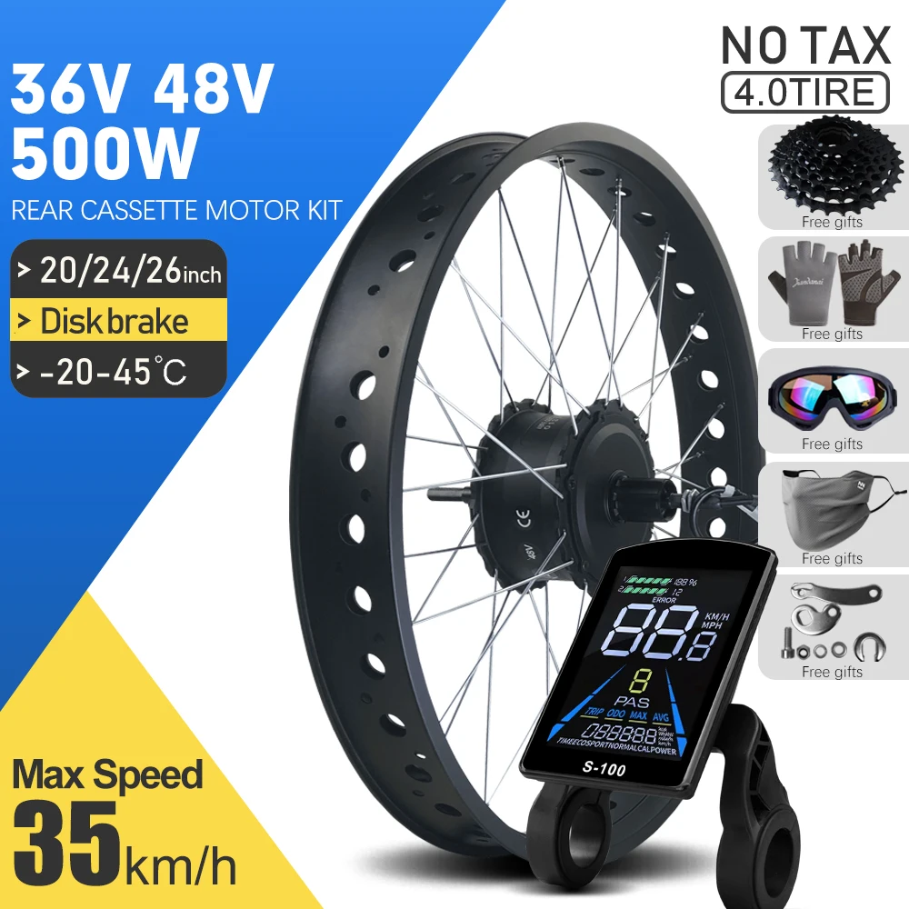 Electric Fat Bike Motor Kit 4.0Tyre 36V48V 500W Rear Dropout 170mm Brushless Gear Hub Motor Wheel for Snow Ebike Conversion Kit