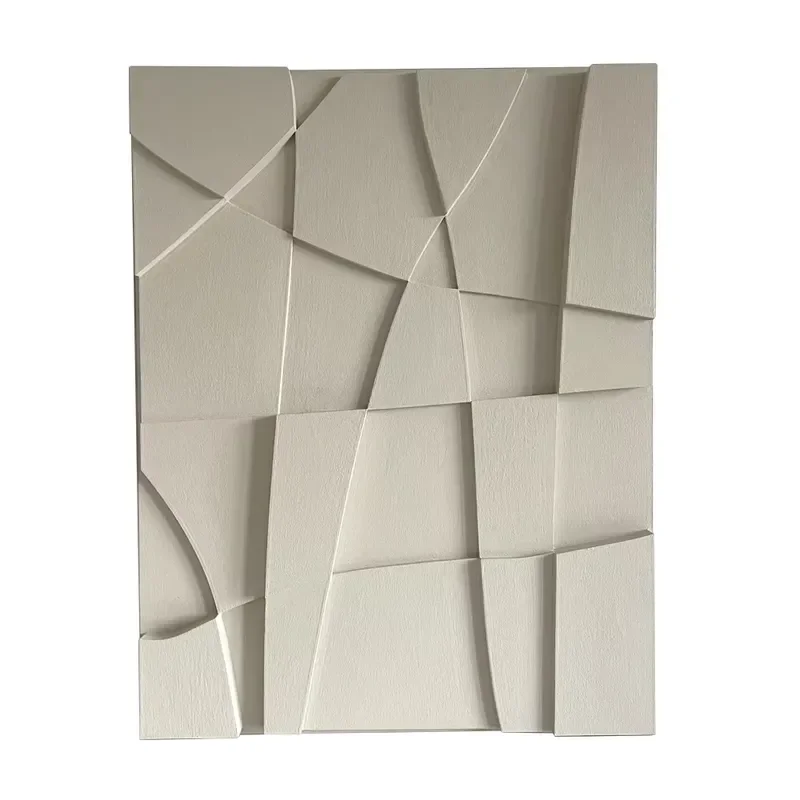 Interior Handmade Midcentury 3D Wooden Wall Art OEM Geometric Relief Plaster Textured Solid Wood Wall Hanging Art