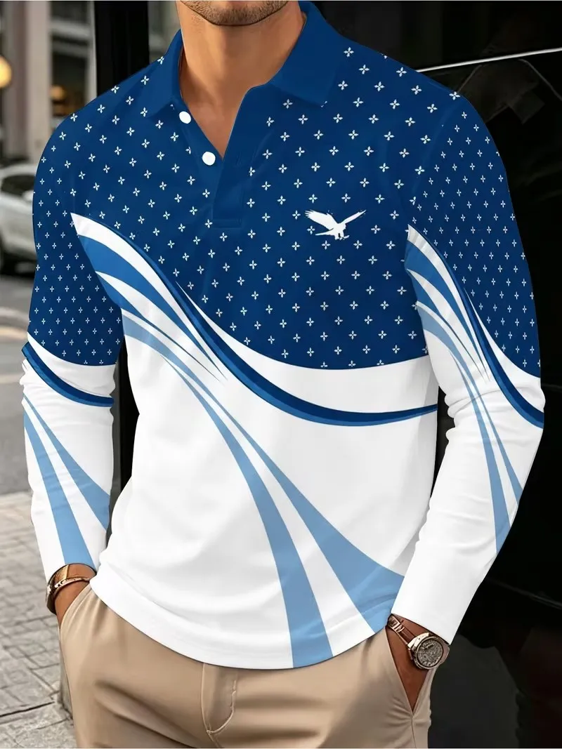 2026 autumn new men's long sleeved POIO shirt, casual and comfortable flip tie button fashion trend top