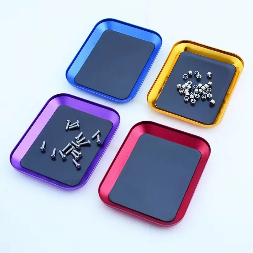 2PCS With Magnetic Pad Magnetic Screw Tray Plate Aluminum Alloy Multipurpose Mini Screw Mat Tray Small Practical