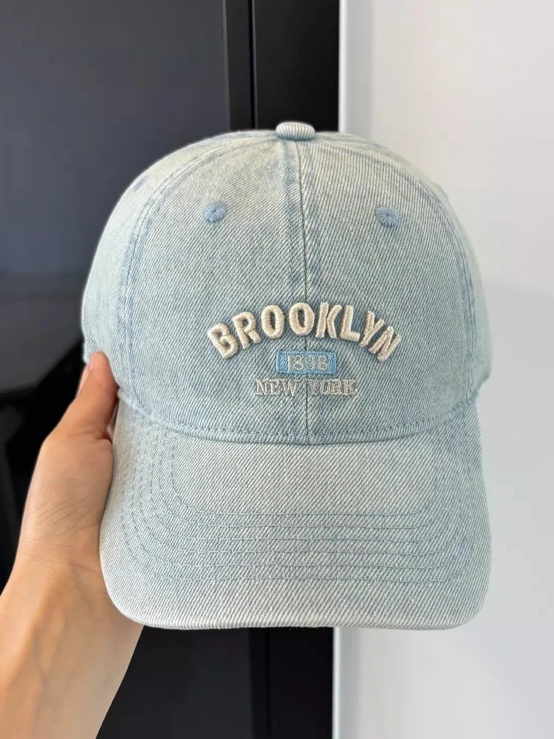 retro-denim-embroidered-baseball-cap-unisex-outdoor-versatile-wide-brim-face-slimming-sun-protection-duckbill-hat-adjustable