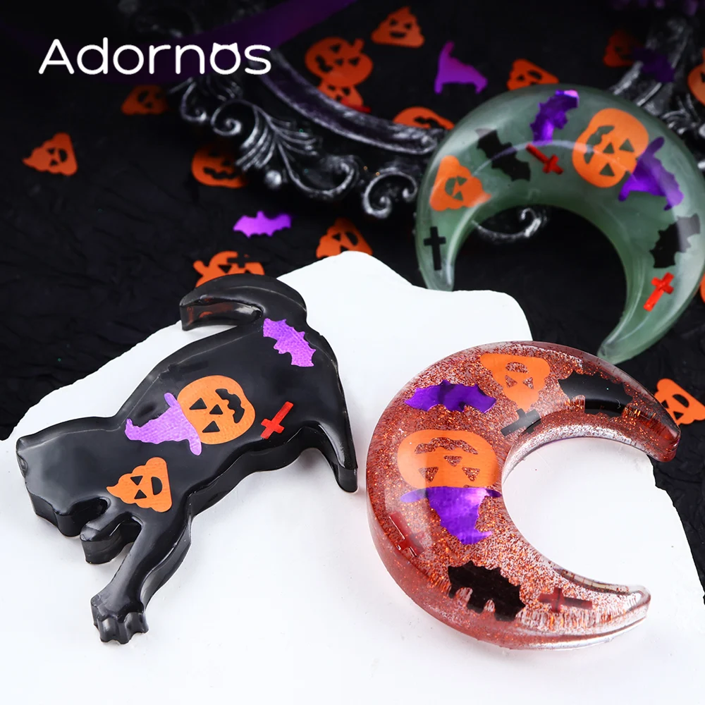 Halloween Sequins Epoxy Resin Shaker Mold Filler Pumpkin Wizard Hat Bat Cross Love Heart Paillettes DIY Pendant Keychain Making