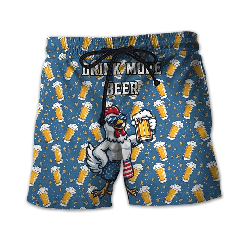 Fashion Beer Pattern Short Pants For Men Casual Summer Holiday Party 3D Beers Printed Beach Shorts Loose Vacation Board Shorts