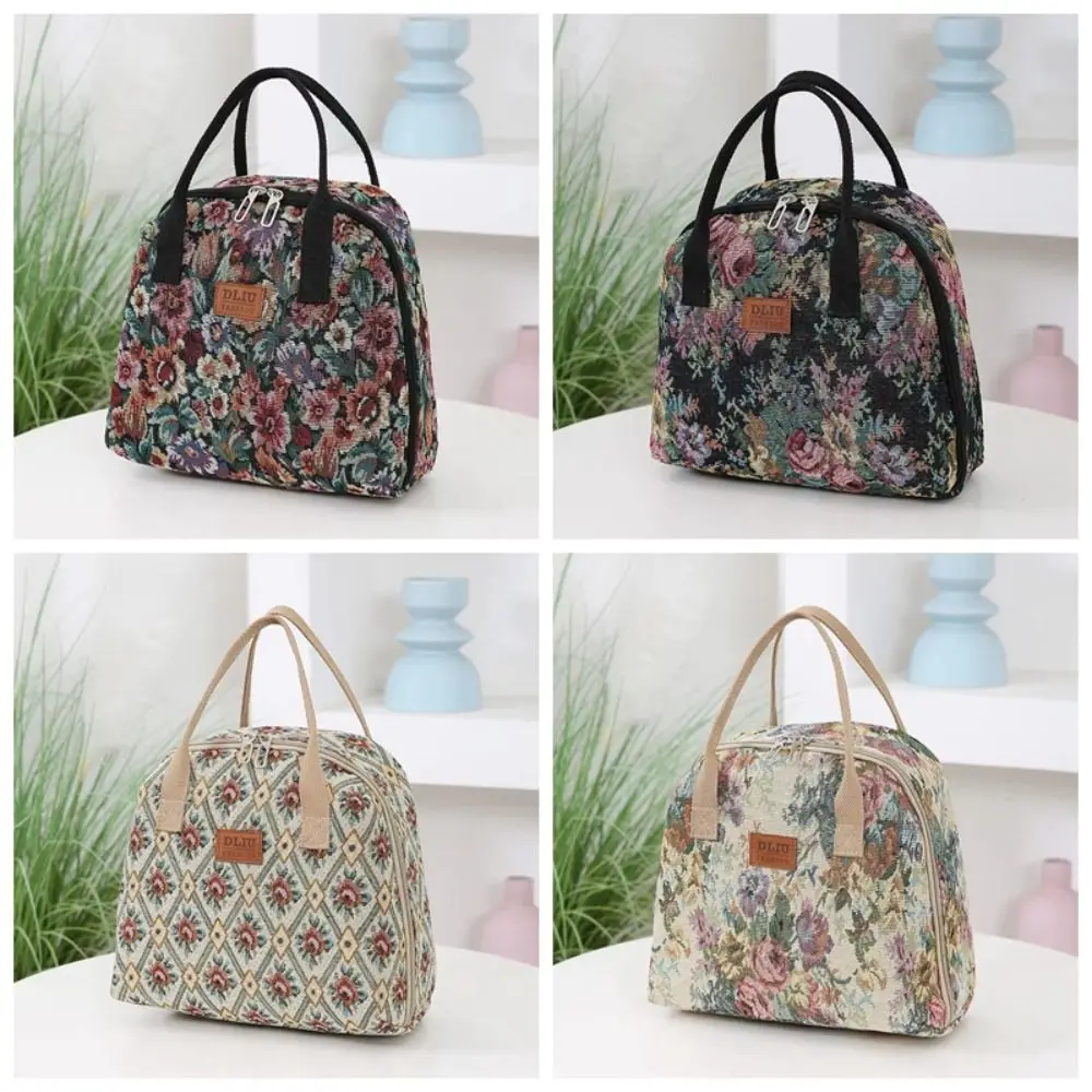 

Модная утолщенная сумка для обеда с цветочным принтом, портативная винтажная сумка с термоизоляцией, большая вместительная сумка для обеда для женщин