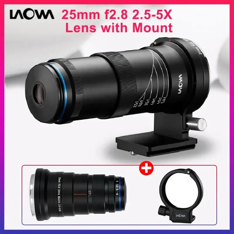 Laowa 25mm f2.8 2.5-5X Ultra Macro Lens with Mount and light