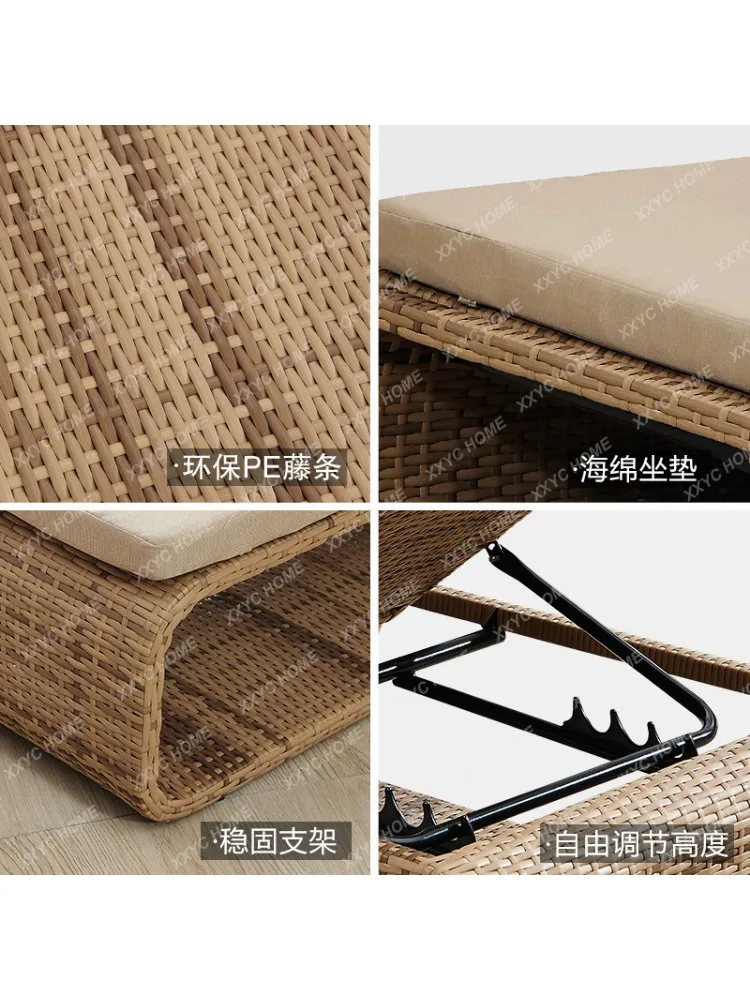 Outdoor Lounge Swimming Pool Deck Chair Seaside Leisure Beach Chair Terrace Leisure Chair Villa Balcony Outdoor Wicker Lounger