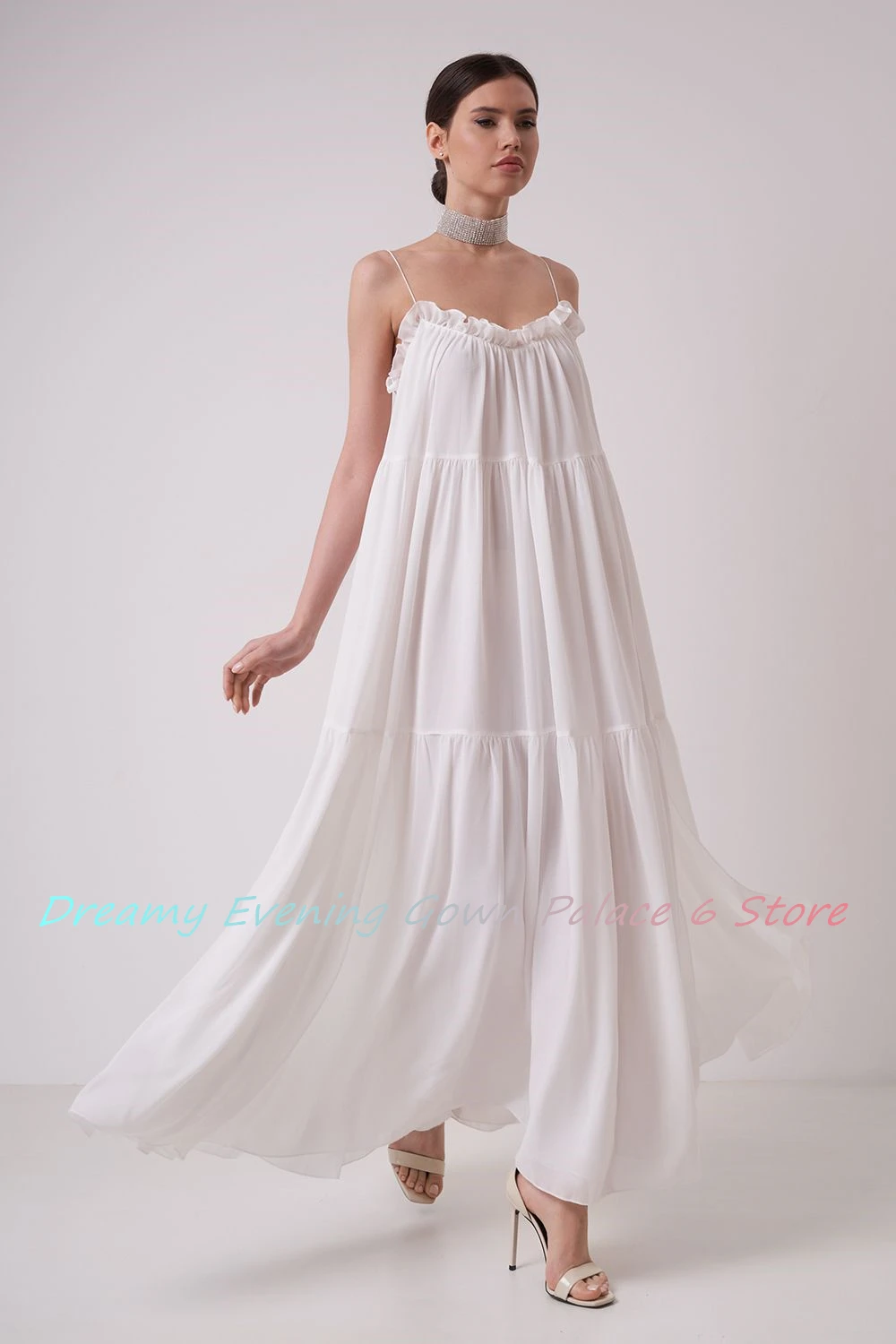 Delicate Jersey A-Line สายสปาเก็ตตี้ชุดราตรีแฟชั่นแขนกุด Strapless ความยาวพื้น فساتf