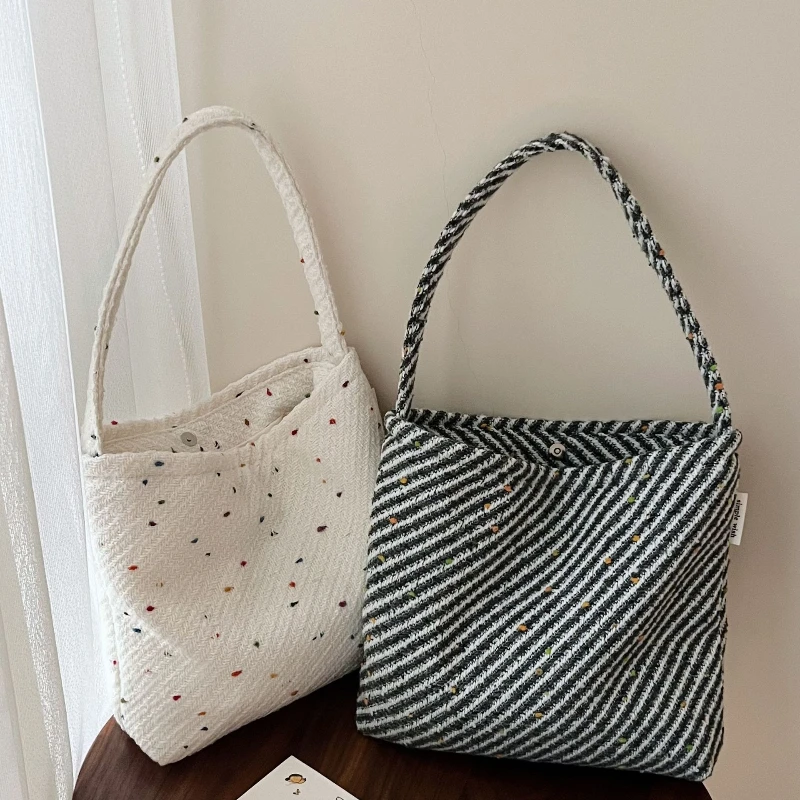 

Black, White, Gray, Rough-spoken Woven Fabric Bag, One-shoulder Armpit Bag, Ladies' Shoulder Bag, Simple and Versatile