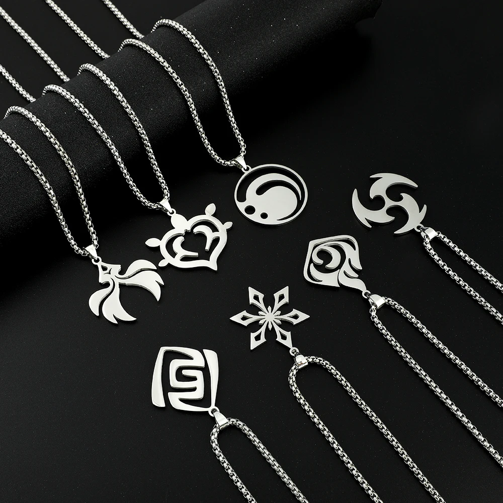 Genshin Impact Titanium Pendant Necklaces, Element, Pyro, Hydro, Anemo, Electro, Dino, Geo, Hutao, Boo, Jewelry for Players, Fan