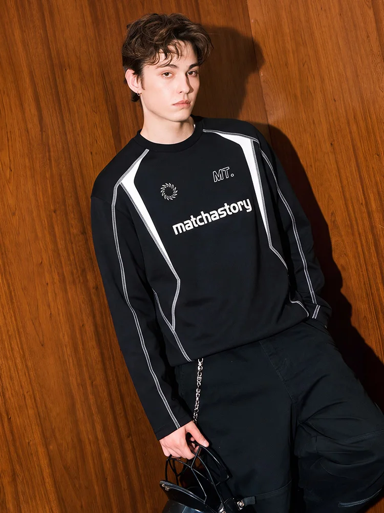 Matcha Story Color Block Long Sleeve T-Shirt Unisex Sportswear Soft Comfortable Cotton City Walk Office Outdoor Function Style