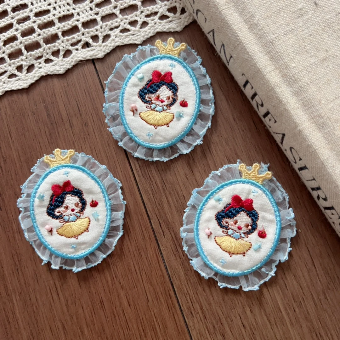

Lace Trim Embroidered Cartoon Girl Applique for DIY Phone Case Bag Hat Decoration Soft Fabric Sticker