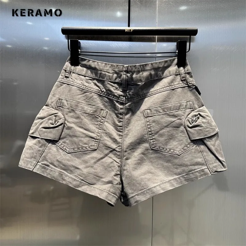 Pantaloncini da donna Hotsweet 2000S Y2K Gyaru a vita alta con tubino Cyber Denim Street Kpop Style Casual Tasche sexy Pantaloncini slim fit