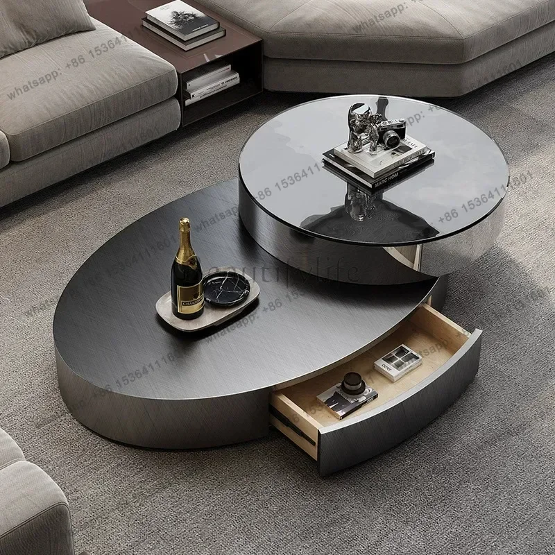 LSItalian Luxury Coffee Tables Modern High-End Stainless Steel Center Coffee Table Oval Glass Home Furniture Escritorios FYCT