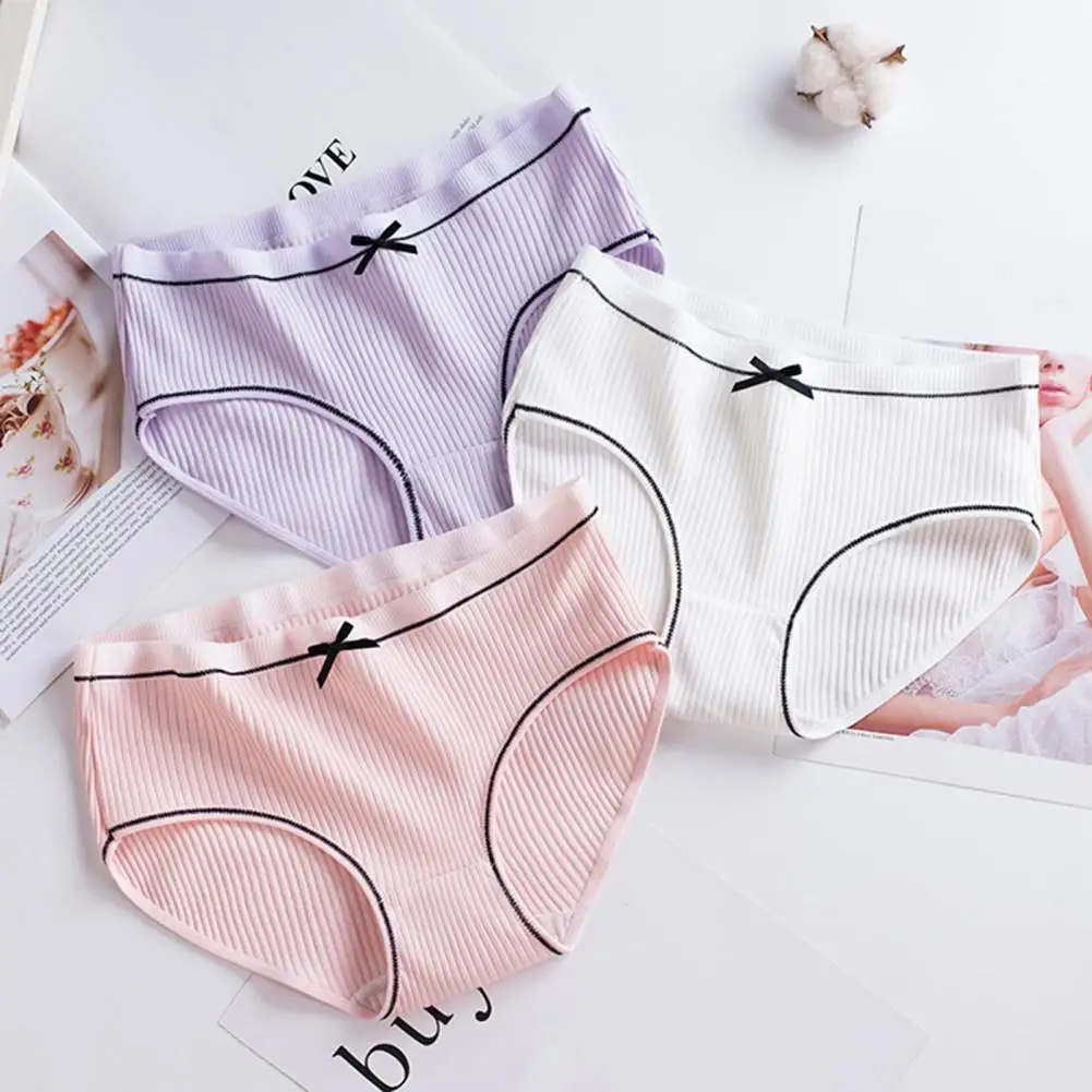 2026 Women Panties Thread Bow Decor Mid Waist Elastic Cotton Underpants Seamless Max Comfort Daily Sport Briefs Female Underwear