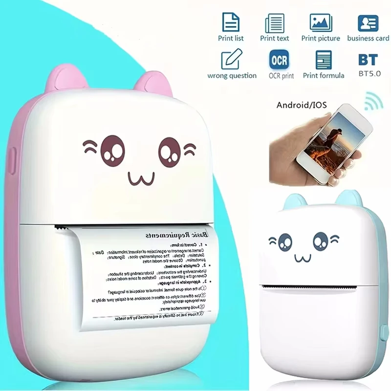 Portable Thermal Printer MINI Wirelessly BT 203dpi Photo Label Memo Wrong Question Printing With USB Cable Imprimante Portable